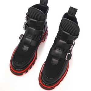 Christian Louboutin Black Leather Ankle Boots with Red Soles